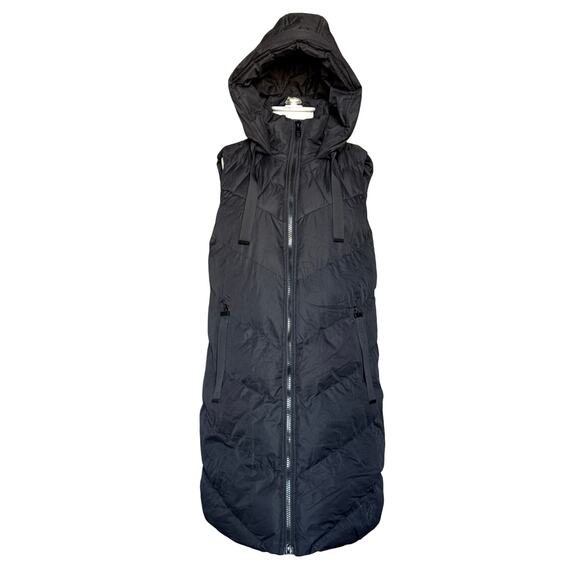 Saint + Sinner Long Hooded Puffer Vest in Black Womens L - Picture 2 of 10